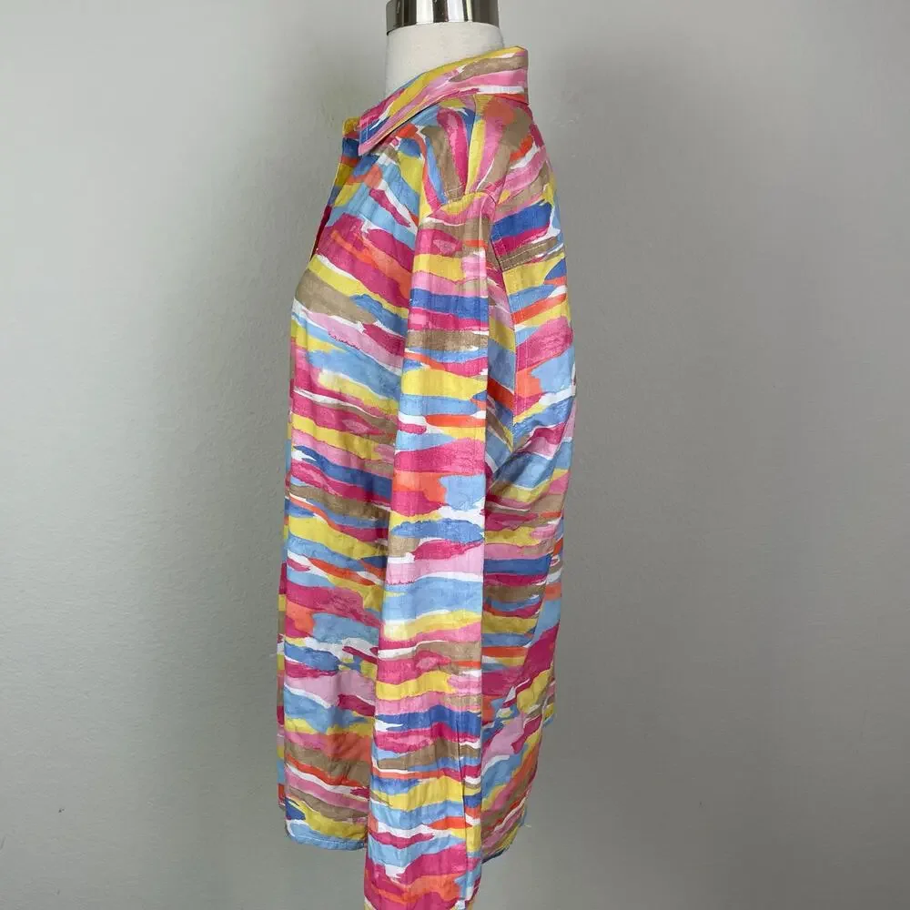 J Mclaughlin Multicolor Abstract Stripe Long Sleeve Button Top Large - Picture 3 of 8